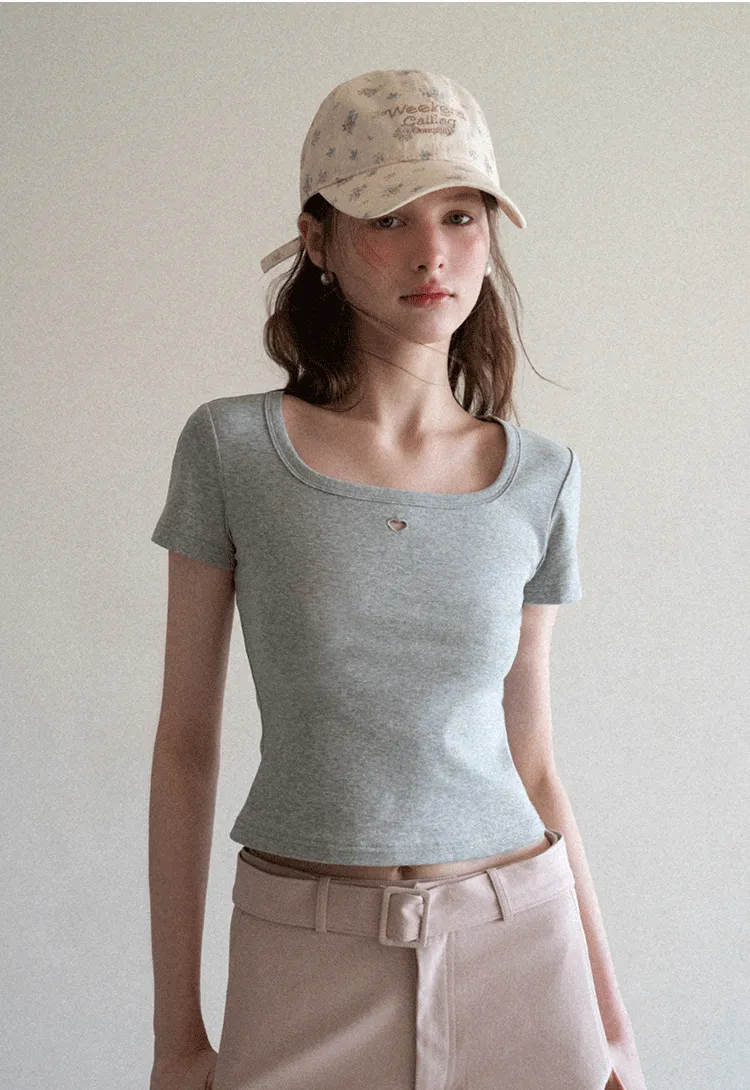 Short Sleeve Crop Top with Square Neckline