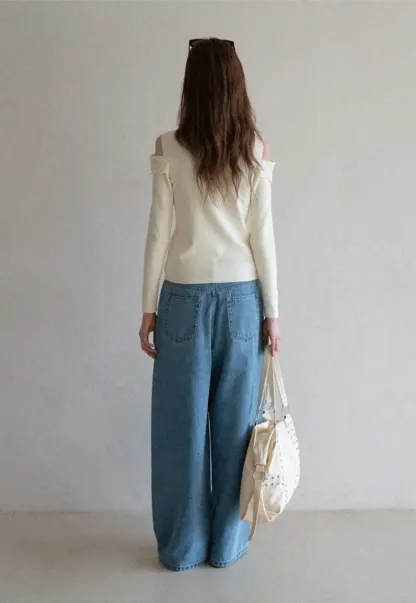 Elegant Off Shoulder Knit Sweater with Wave Detail