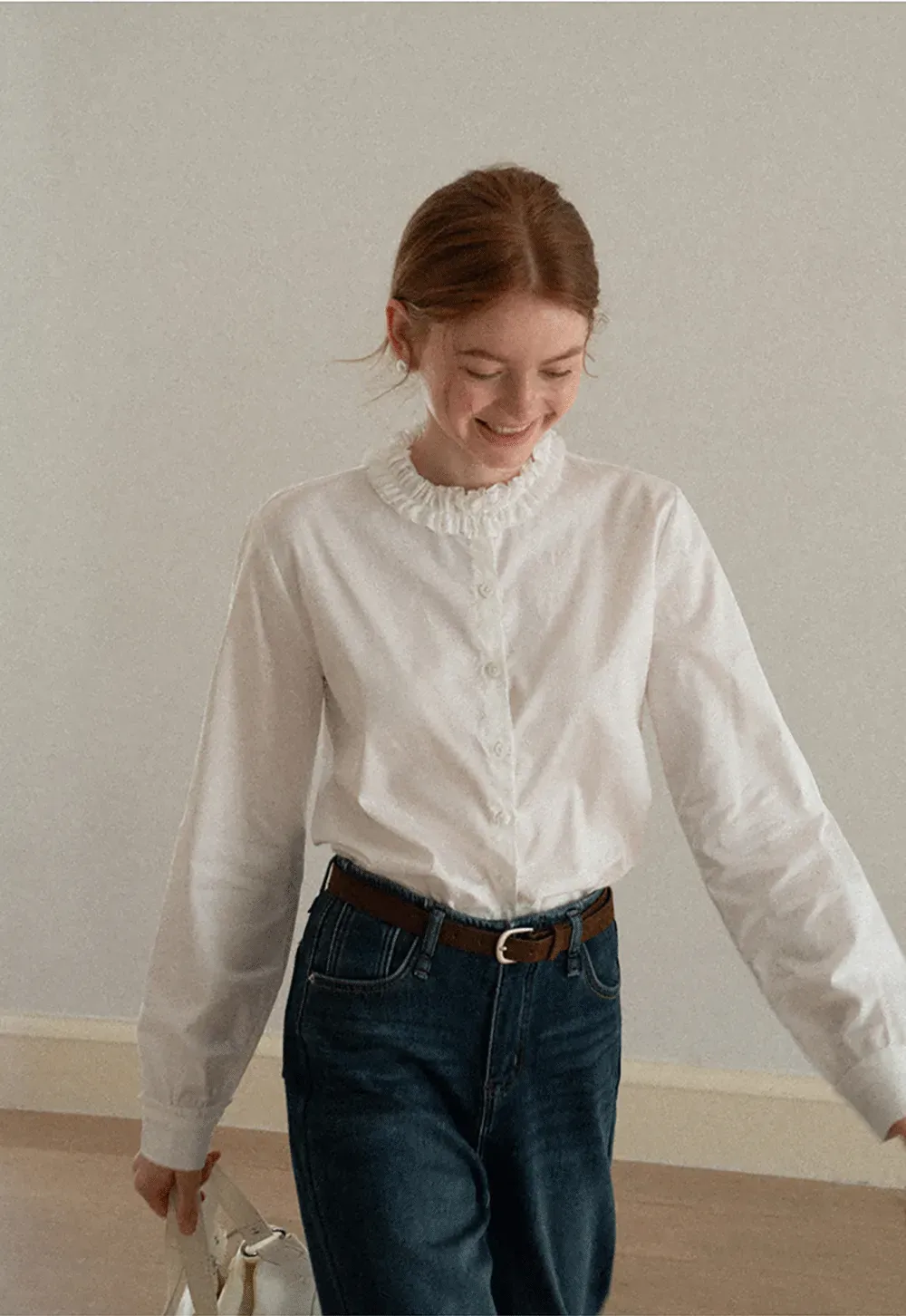 Elegant Blouse with Ruffled Collar and Cuffs