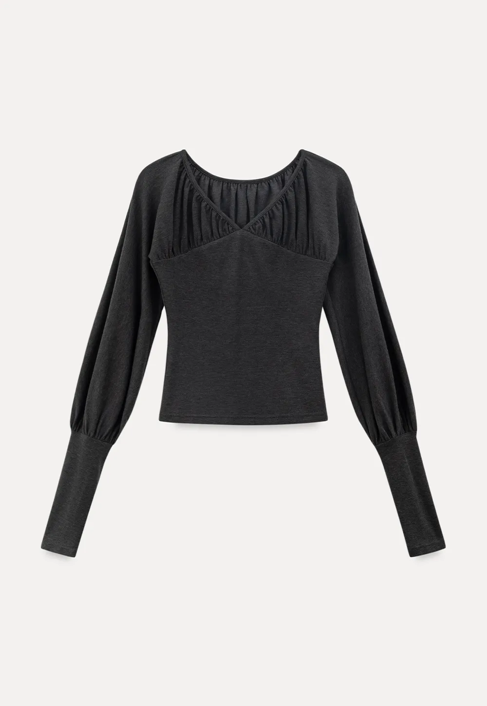 V neck long sleeve top with ruched detail