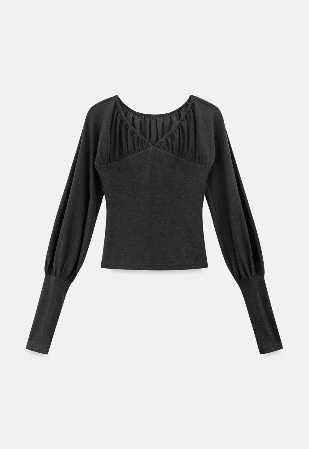 V neck long sleeve top with ruched detail