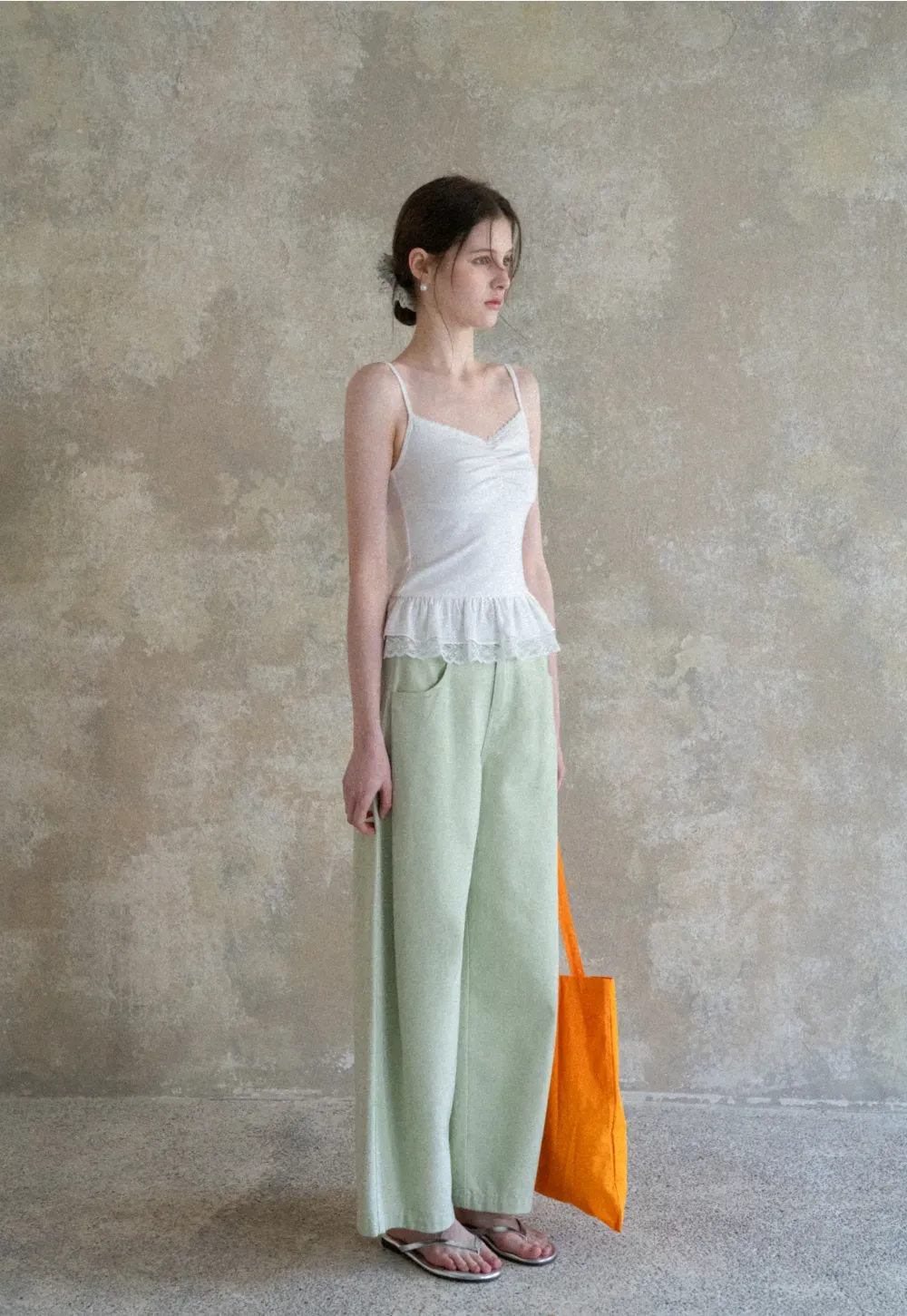 Lace Trimmed Peplum Tank Top with Thin Straps