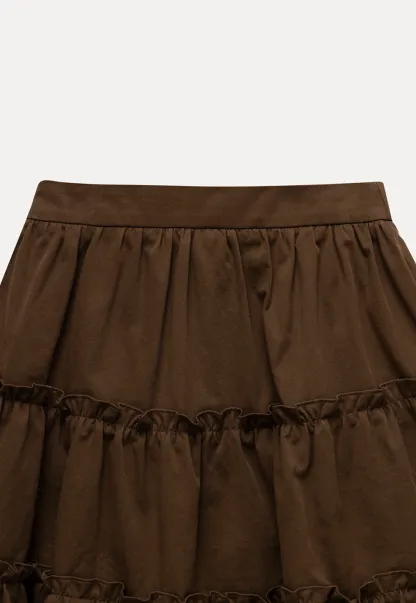 Casual Flared Midi Skirt with Layered Ruffle Detail