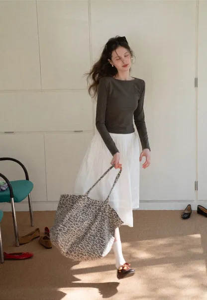 long sleeve boat neck slim fit top