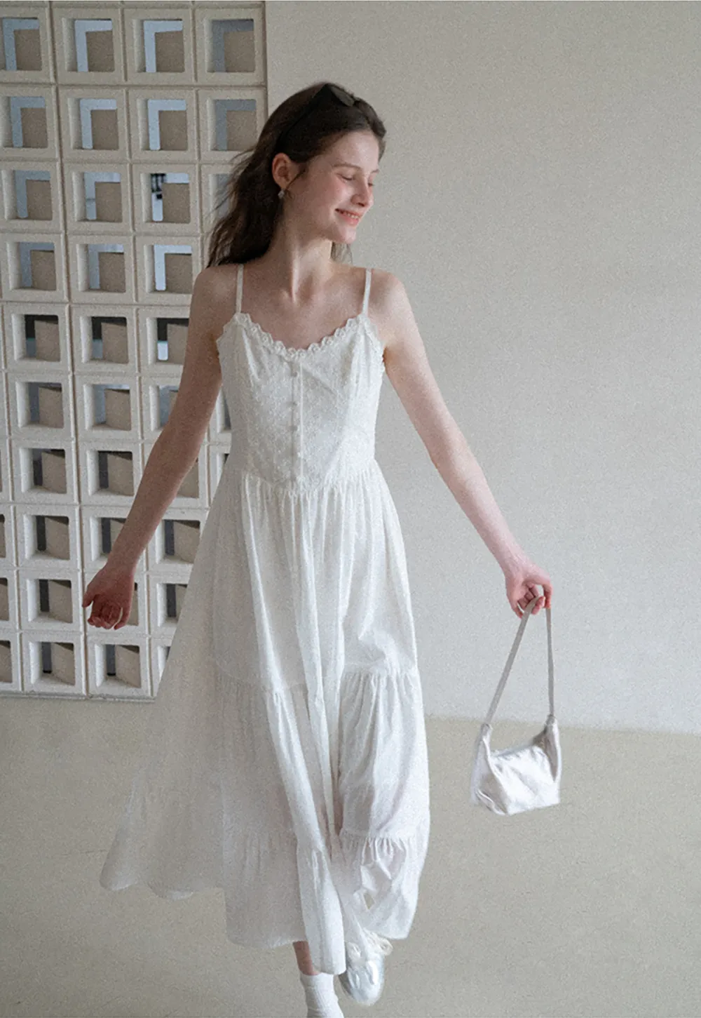 Lace Trimmed Tiered Strap Dress