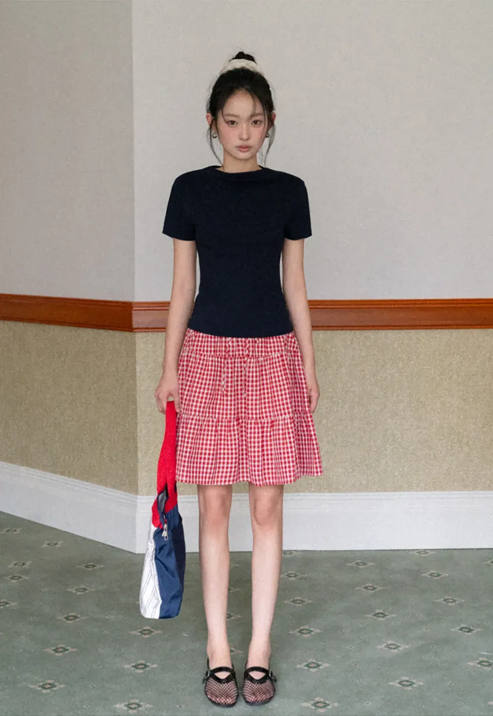 Gingham Pattern Tiered Skirt