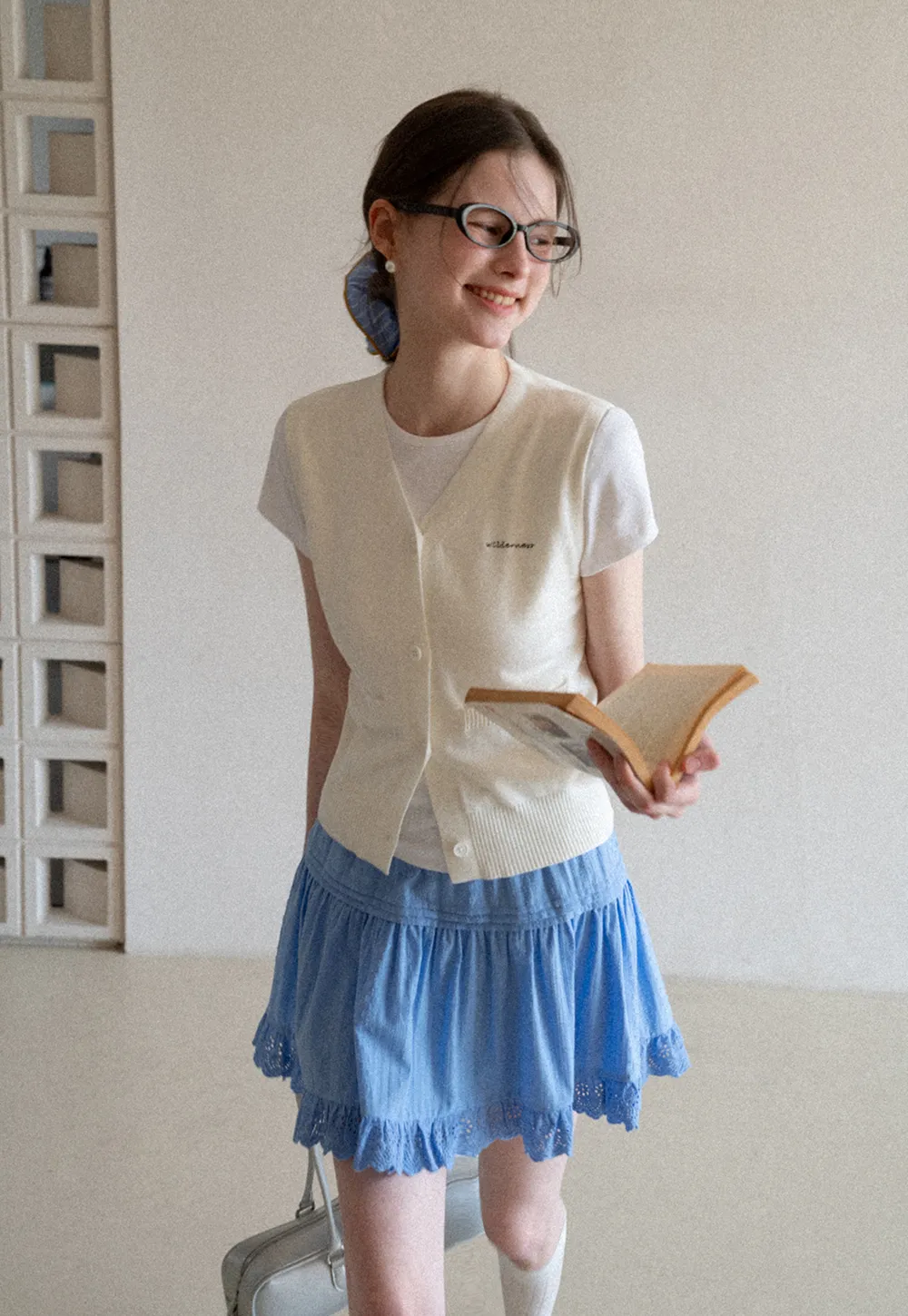 Knitted Vest with Button Closure and Embroidery