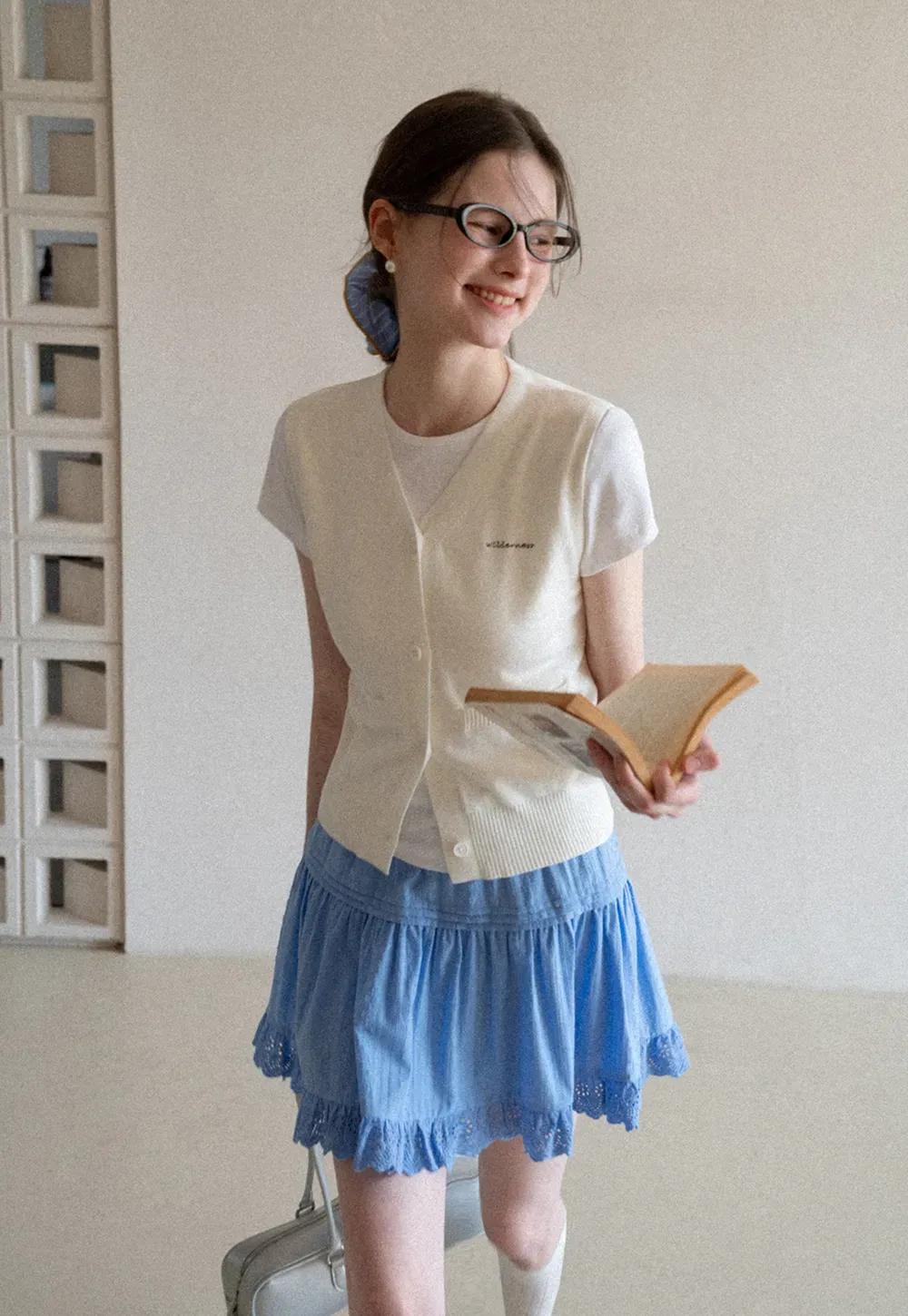 Knitted Vest with Button Closure and Embroidery