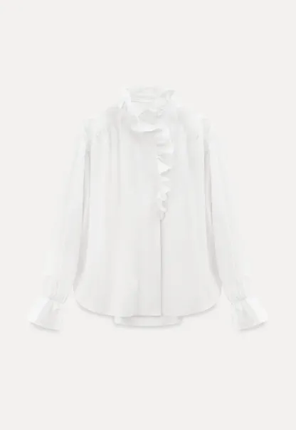 Elegant Ruffled Collar Blouse with Flared Cuffs