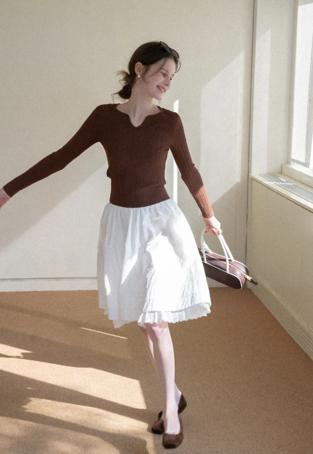 V Neck Cable Knit Sweater Top