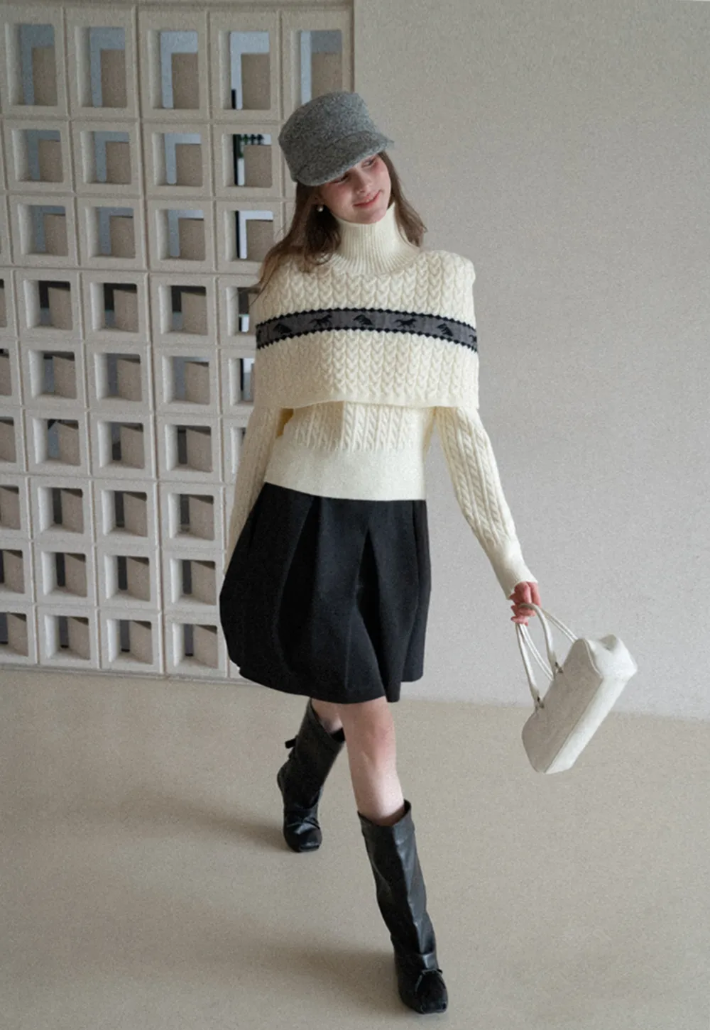 Pleated A Line Mini Skirt with Layered Design