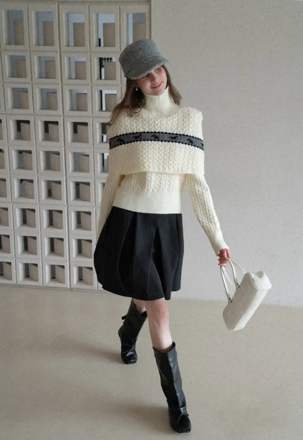 Pleated A Line Mini Skirt with Layered Design