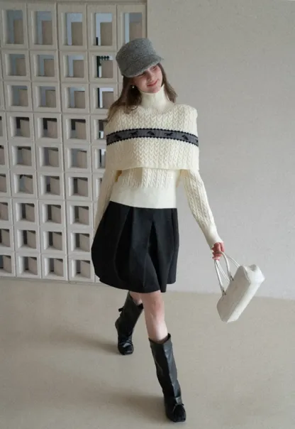 Pleated A Line Mini Skirt with Layered Design