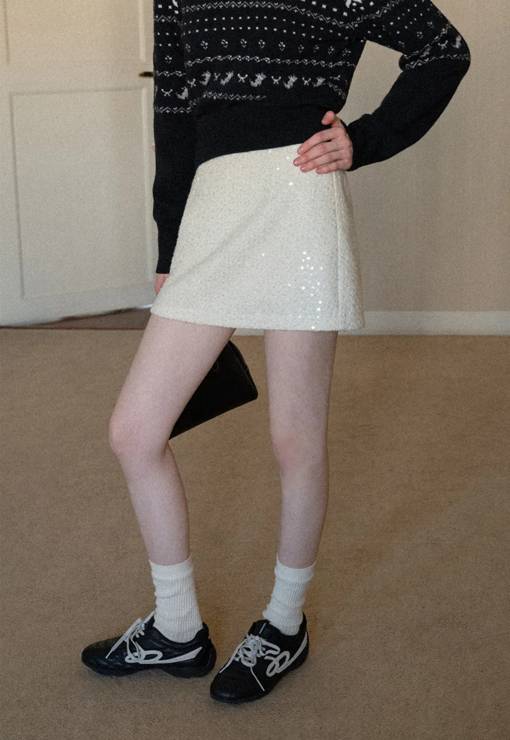 sparkling sequin mini skirt with flared hem