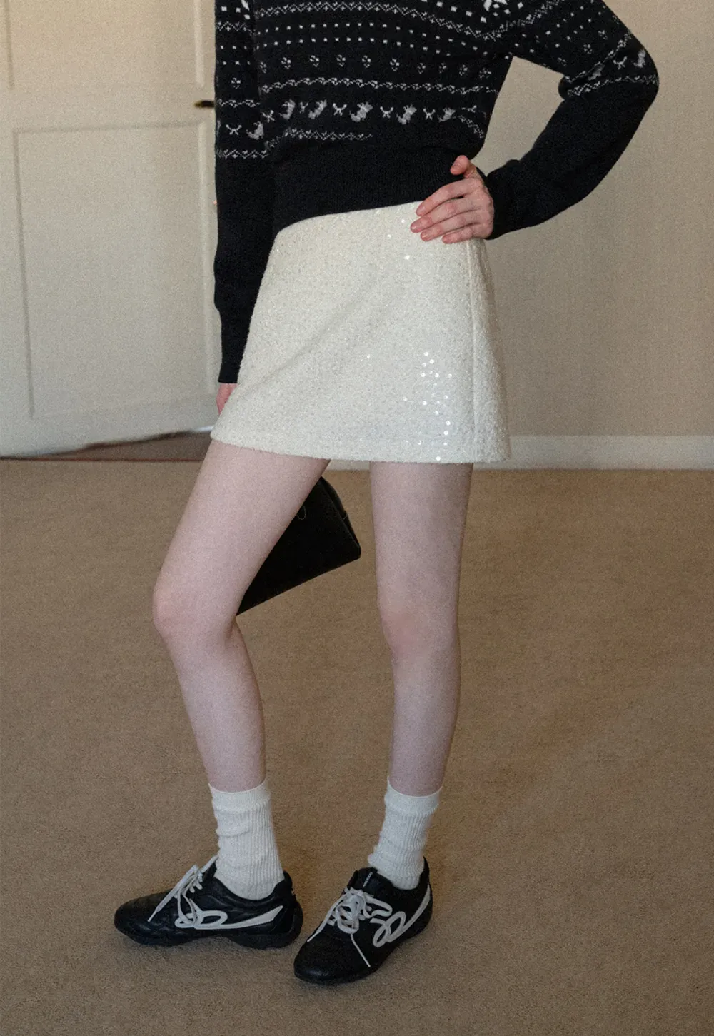 sparkling sequin mini skirt with flared hem