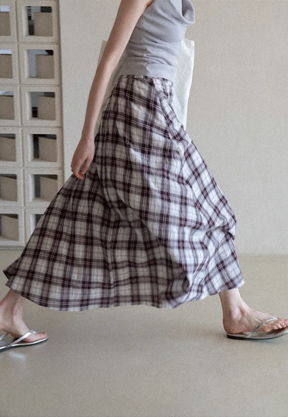 Plaid Pleated Midi Skirt
