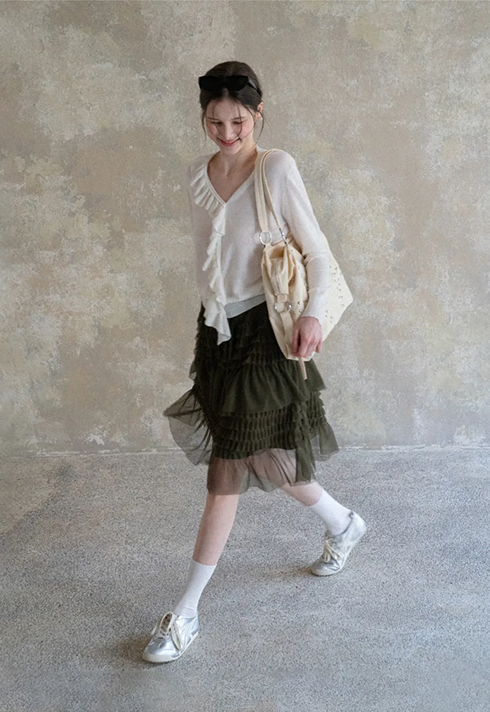 Tiered Ruffled Sheer Skirt with Drawstring Waist