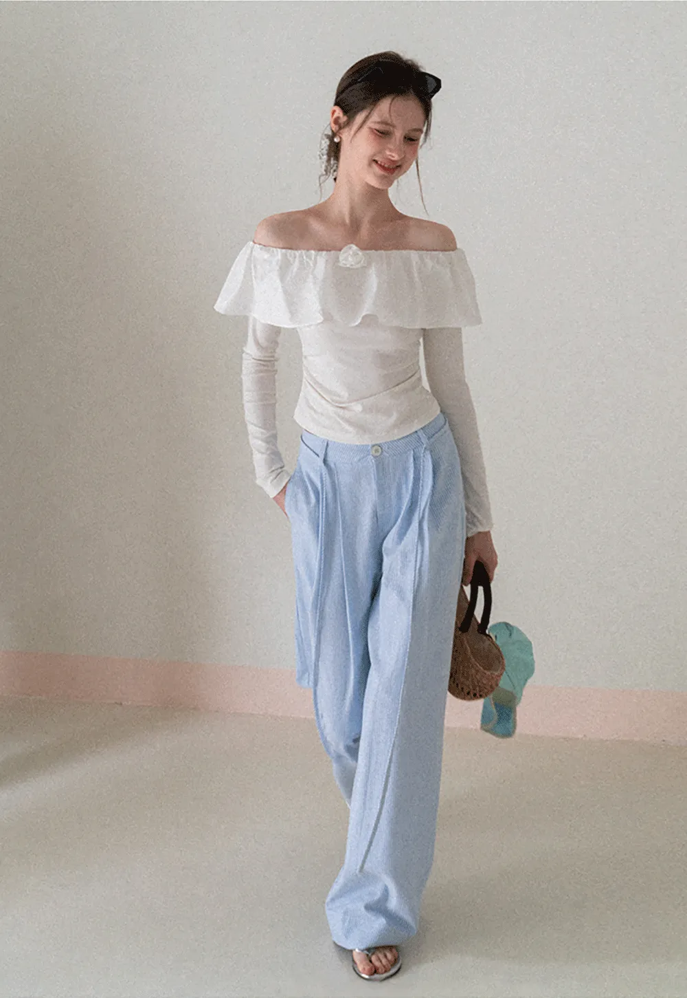 Wide Leg Pleated Casual Pants with Drawstring Waist
