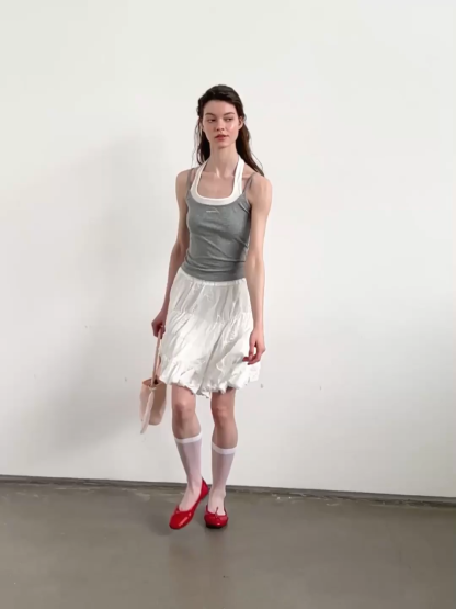 Contrast Trim Halter Neck Tank Top