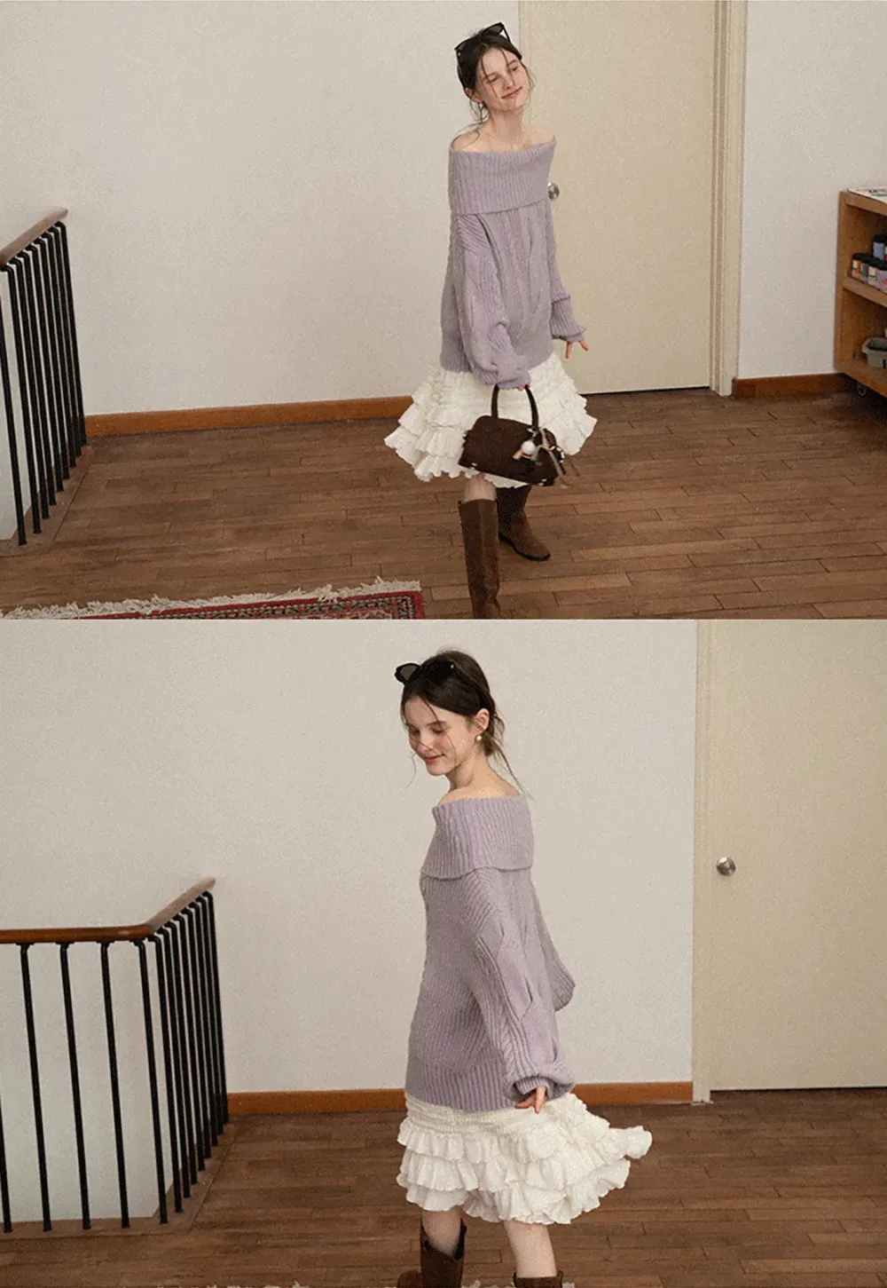 Gray Cable-Knit Turtleneck Sweater