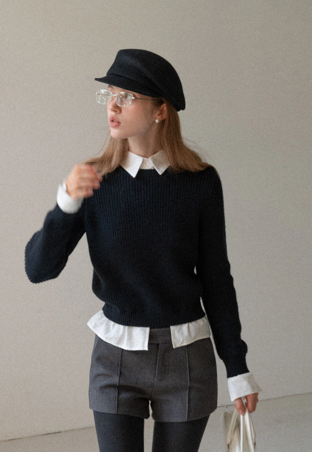 Layered Sweater with Shirt Collar