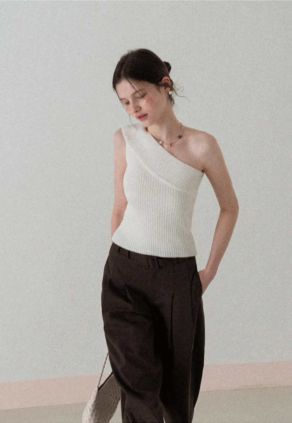 Asymmetrical Ribbed Knit Sleeveless Top