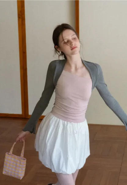 Polka dot long sleeve top with square neckline