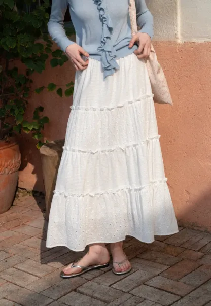 Tiered Ruffled Eyelet Maxi Skirt