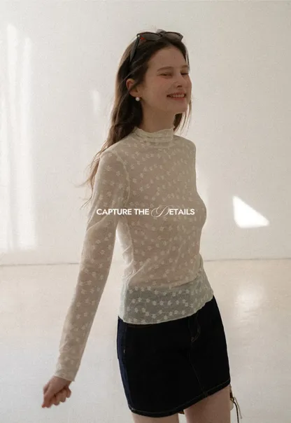 Sheer Star Print Long Sleeve Top