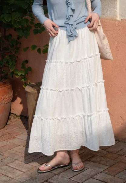 Tiered Ruffled Eyelet Maxi Skirt