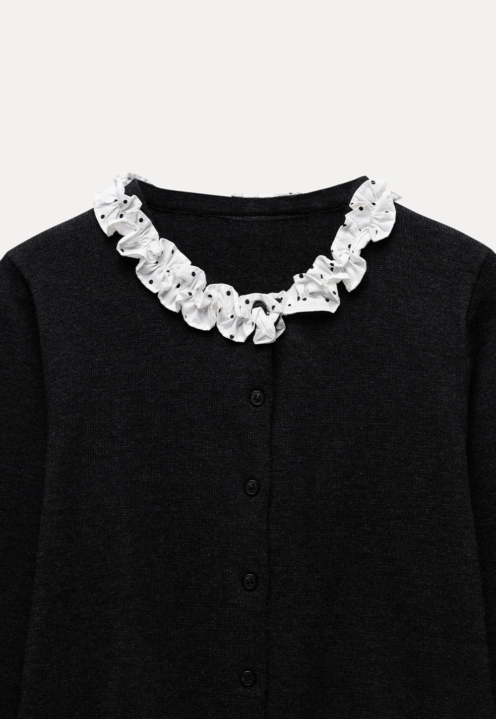 Ruffle Trim Button Down Knit Cardigan