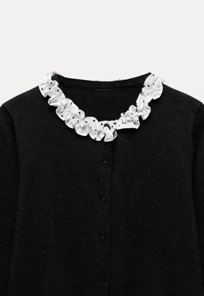 Ruffle Trim Button Down Knit Cardigan