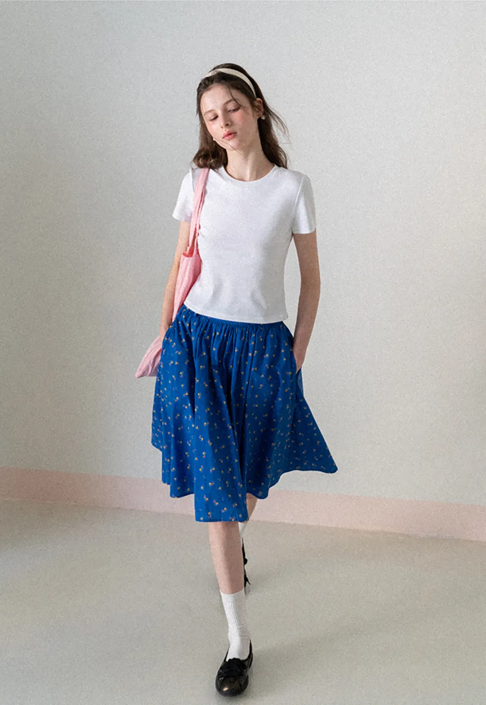 Short Sleeve Crew Neck T Shirt with Sheer Scarf Detail