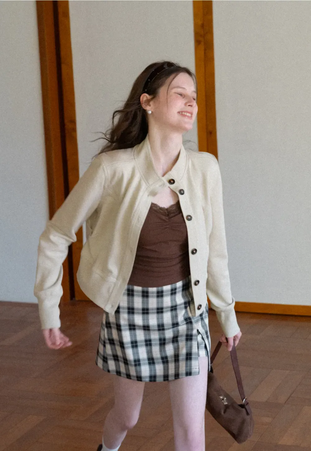 Short jacket with button front and ribbed cuffs