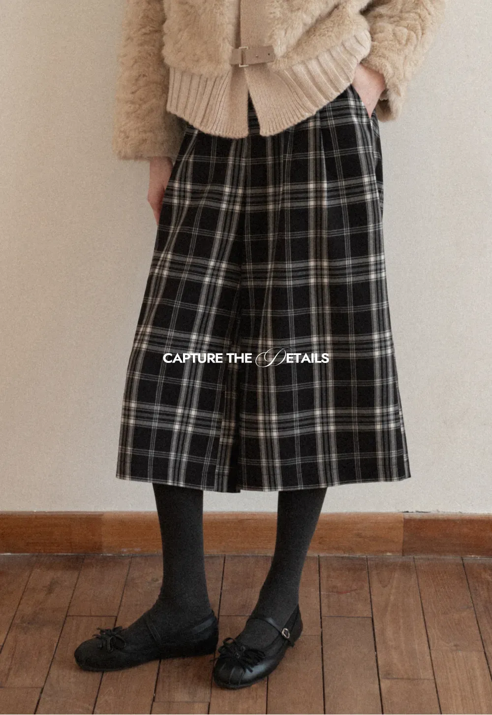 Plaid Wide Leg Pants Culottes Women's Trousers