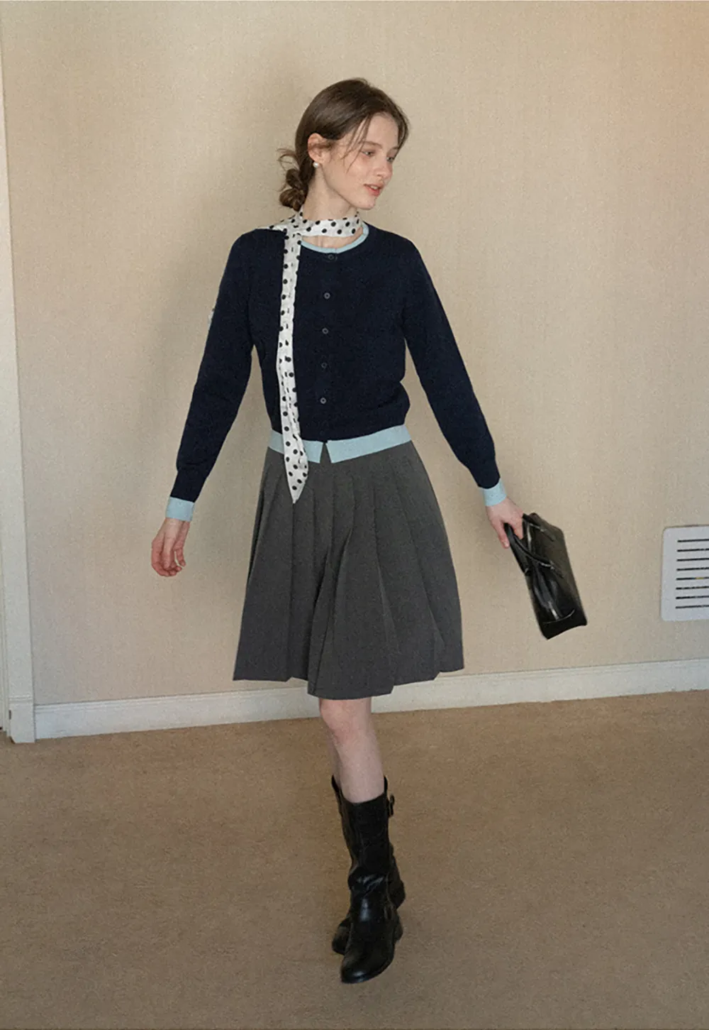 Elegant Round Neck Knit Sweater with Button Detail