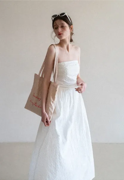 Strapless A-line Midi Dress with Ruched Bodice