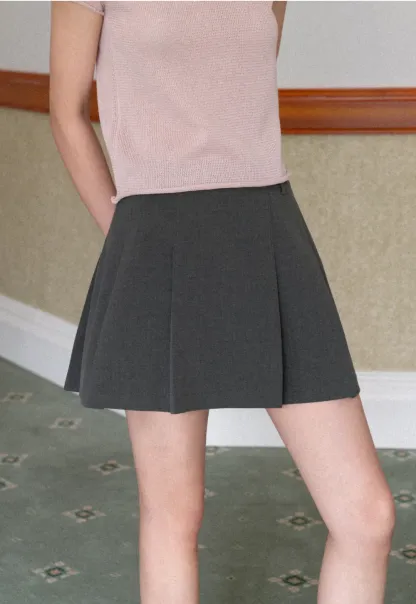 Pleated A-line Mini Skirt