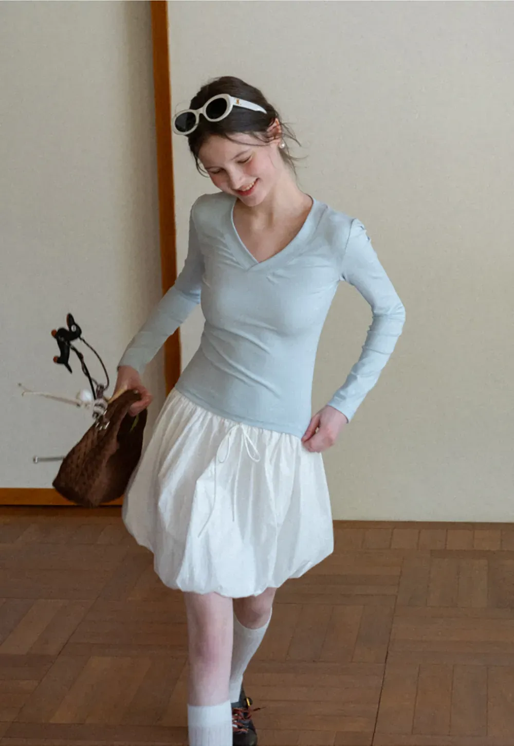 Long sleeve crew neck t shirt with fitted cut