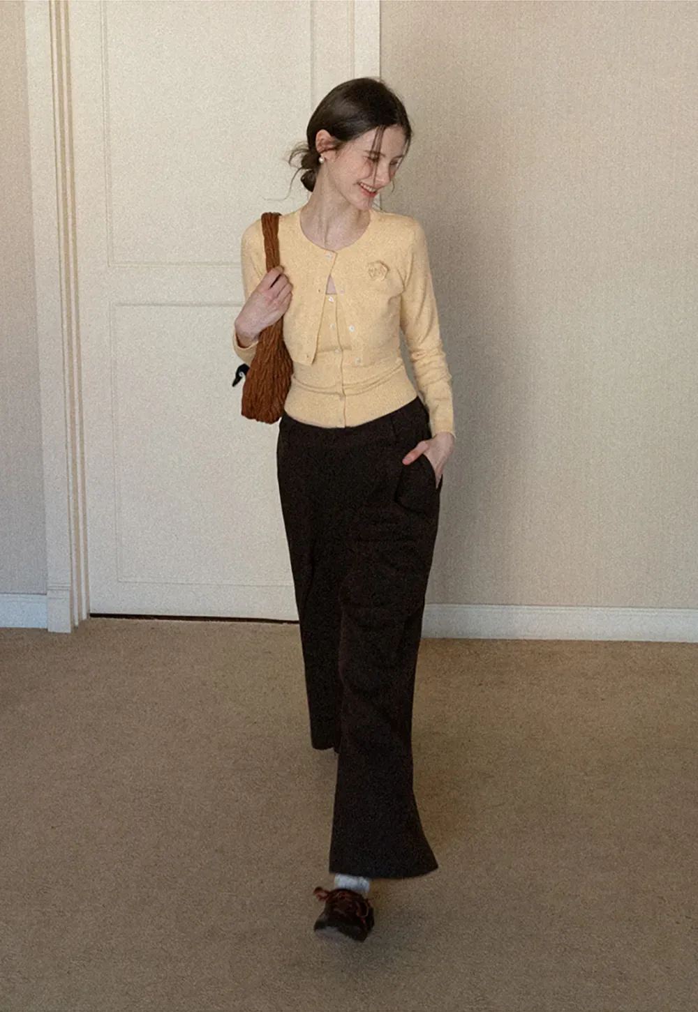 Elegant Knit Cardigan with Button Detail and Tank Top Set