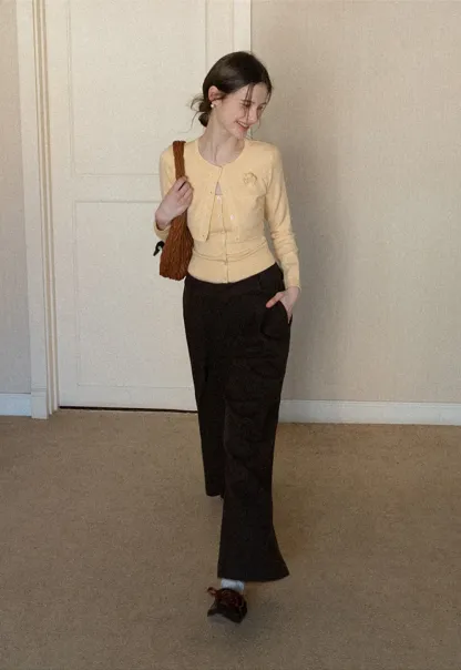 Elegant Knit Cardigan with Button Detail and Tank Top Set