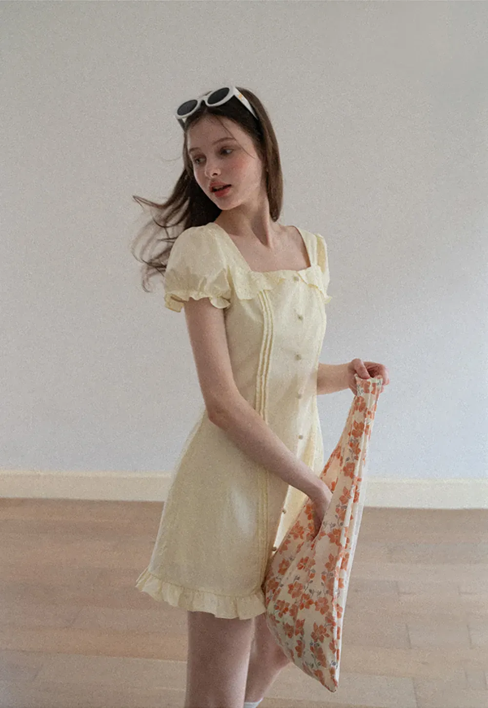 Short Sleeve Button Front Dress with Ruffled Hem