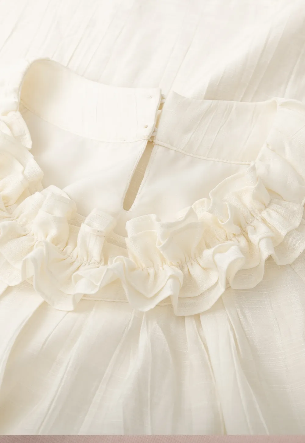 Lace Chiffon Blouse with Ruffled Neck and Cold Shoulder