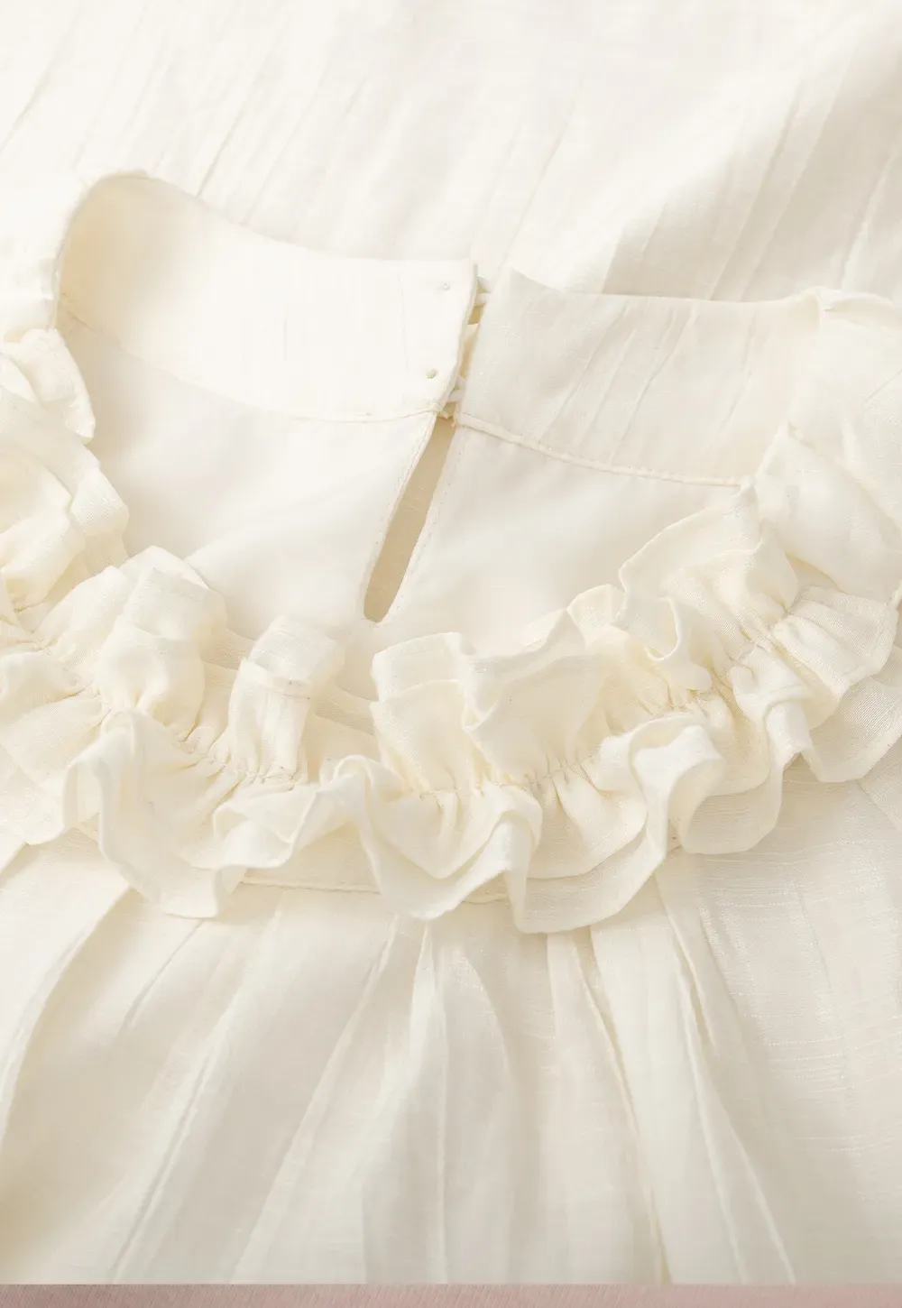 Lace Chiffon Blouse with Ruffled Neck and Cold Shoulder