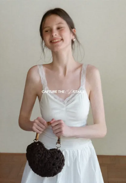 Lace Trimmed V Neck Camisole with Ruched Detail