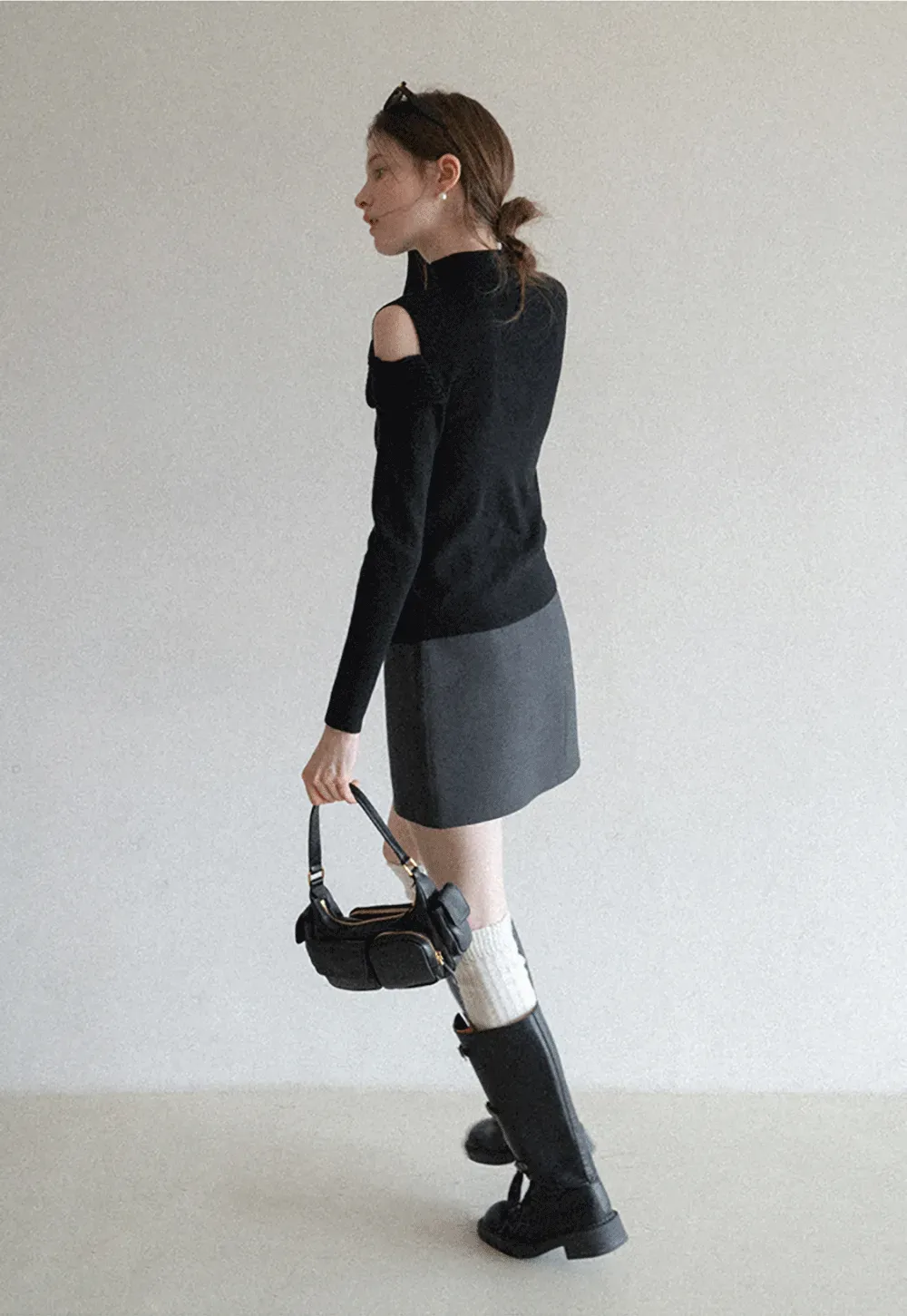 Elegant Off Shoulder Knit Sweater with Wave Detail