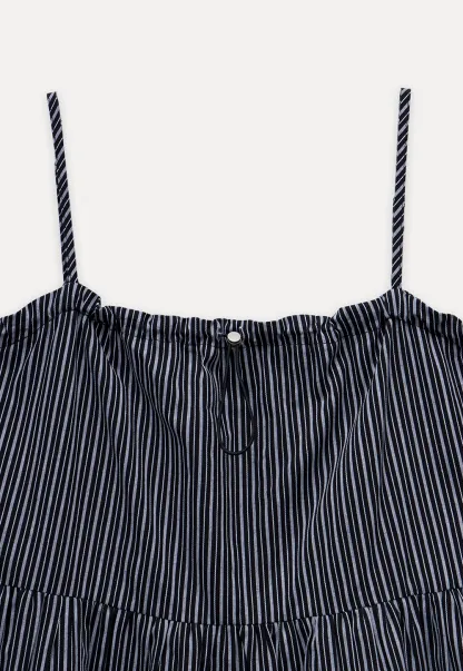 Striped Spaghetti Strap Ruffled Peplum Top