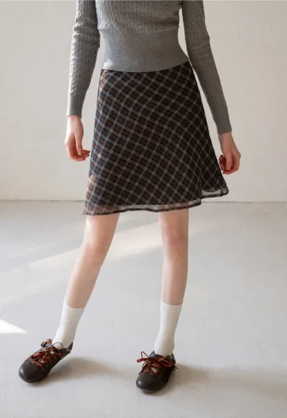 Plaid Skirt with Flowy Hem Design