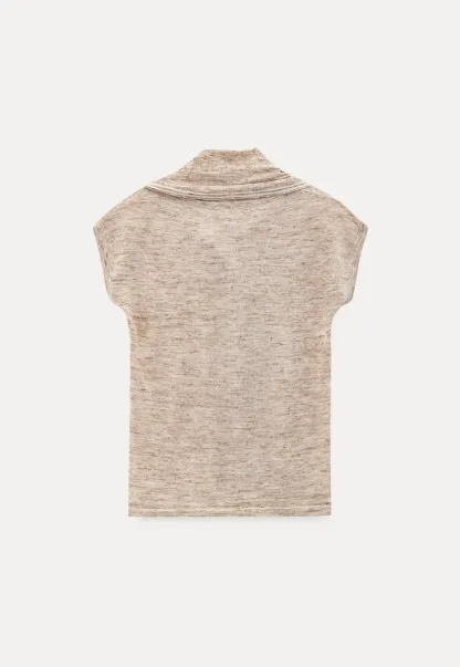 Short Sleeve Knit Sweater with Neck Tie Detail