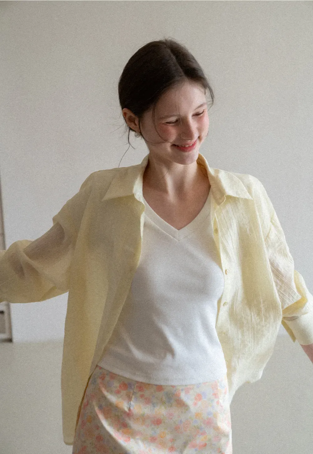 Lightweight Button Up Shirt with V Neck and Long Sleeves